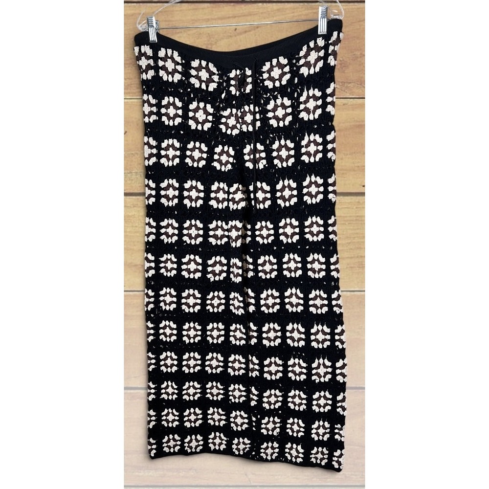 Shore Granny Square Crochet Lounge Pants M Cottagecore Boho Beach Festival Black
